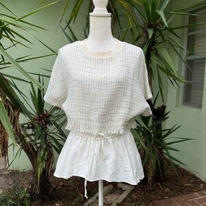 ZARA Tweed Cream Peplum Top
